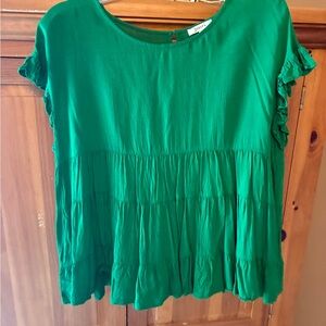 Joie Emerald Green Ruffle Sleeve Tiered Tunic Top